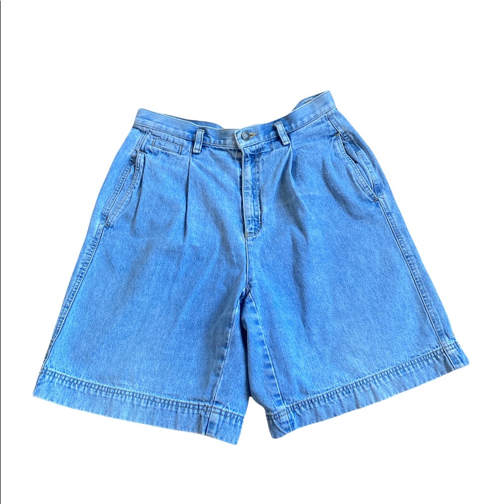 Vintage 90s Lizwear Extreme High Waisted Pleated Denim Shorts Size 12